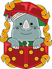 Cartoon Rhinoceros character celebrating Christmas