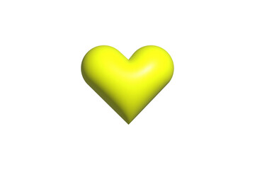 Yellow green heart isolated. Illustration of heart emoji icon. Elements for valentine day. Mother day. Father's day. 3d rendering. Flat lay. Heart Day