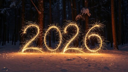 Sparkling 2026 numbers illuminated at night with bokeh background