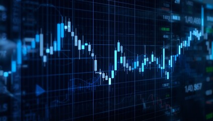 Dynamic stock market chart showing financial data analysis with rising and falling trends in blue tones for business success and investment strategy