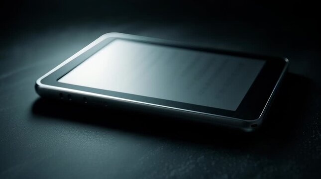 Close up of a tablet device on a dark surface top