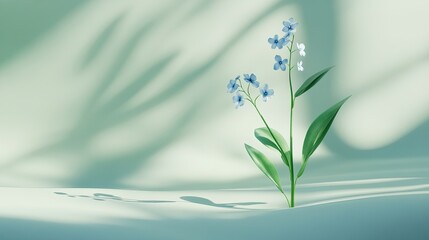 A minimalistic HD composition of a single stem of pastel blue forget-me-nots