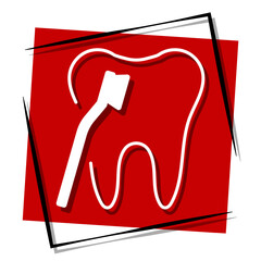 dentist, red banner in a frame. Vector illustration on a white background.