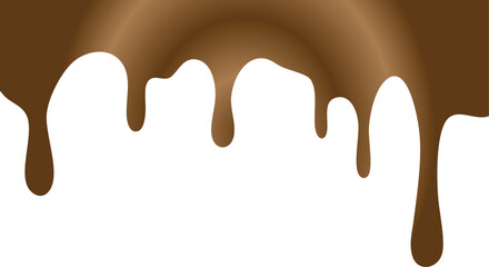 A vector illustration of smooth, melted dark chocolate dripping down from the top edge, isolated on a white background for copy space