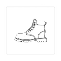 Detailed line drawing of a rugged work boot with laces and thick sole