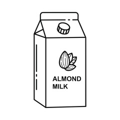 Hand drawn illustration of a carton of almond milk with an almond icon