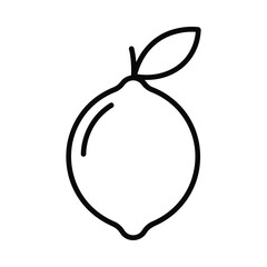 Simple outline drawing of a fresh lemon with a leaf on a white background