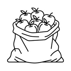 Simple line drawing of a sacks of fresh apples harvested from the orchard