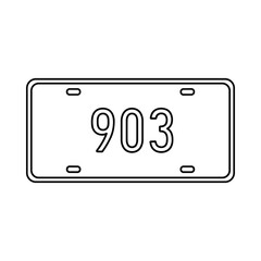 Blank white license plate with the number 903 in a simple outline drawing