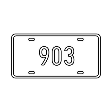 Blank white license plate with the number 903 in a simple outline drawing