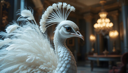 Portrait of Beautiful White Peacock Close Up