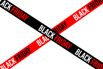 Black Friday Red and Black Ribbons Crossed on White Background, Sale Concept