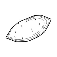 Hand drawn sketch of a single raw sweet potato with small lines indicating eyes