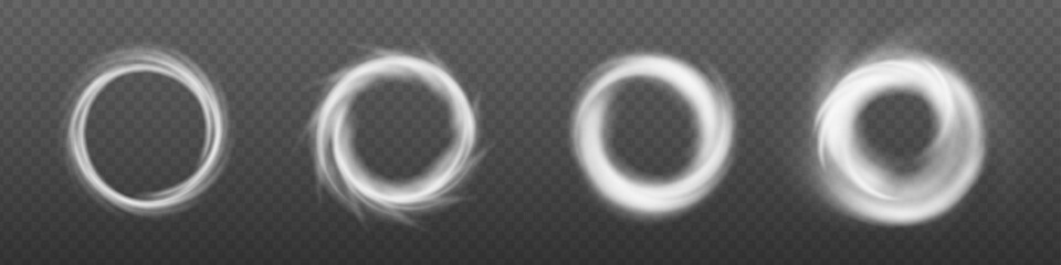 Bright spiral of cool air spins into fast circular vortex with soft smoke curves and turbine energy. Clean abstract motion fresh airflow concept for vector graphics and ventilator themed designs. © Azat Valeev