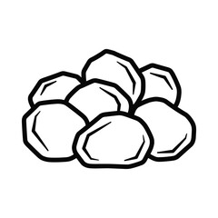 Pile of smooth rounded stones or pebbles drawn in a simple black and white outline style