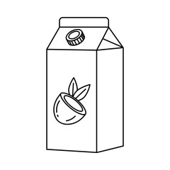 Simple outline drawing of a coconut milk carton with a coconut half and leaves