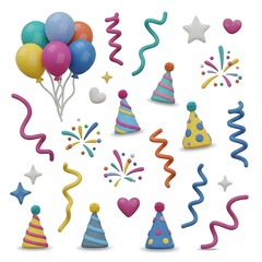 Festive Party Elements Celebration with Balloons Confetti and Party Hats