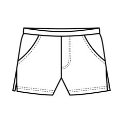 Simple outline drawing of comfortable denim shorts with pockets and belt loops