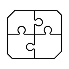 Four connected puzzle pieces forming a rectangle with rounded corners in a simple outline style