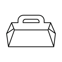 Simple line drawing of a white take out food box with a handle