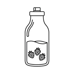 Simple line art illustration of a glass bottle filled with water and strawberries