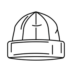 Simple black and white line drawing of a beanie hat with a folded brim