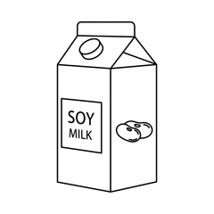 Simple line drawing of a soy milk carton with soybeans