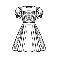 Elegant black and white fashion illustration of a vintage inspired puff sleeve dress