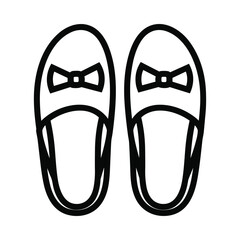 Simple outline drawing of a pair of women s slippers with bows