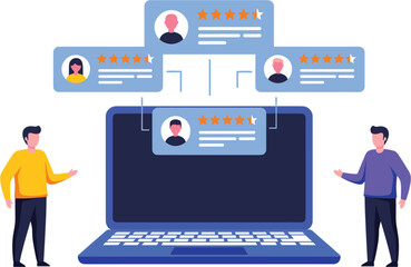 Digital marketing concept of online customer feedback and star ratings showcasing service reviews consumer satisfaction and user experience analysis on a laptop
