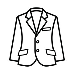 Simple black and white line drawing of a classic men s suit jacket
