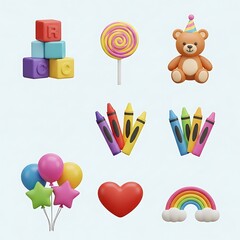 Vibrant Celebration 3D Render with Toys Candy and Festive Elements