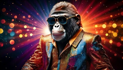 A Gorilla in a Suit with Sunglasses in Space.