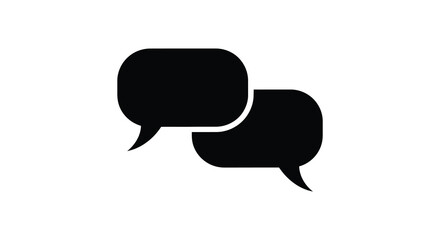 Two overlapping black speech bubbles in a minimalist style representing dialogue communication and conversation silhouette