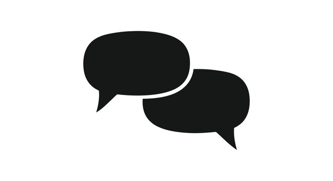 Two overlapping black speech bubbles representing communication and discussion a bold silhouette