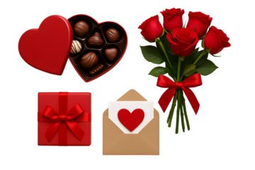 Romantic valentine s day gifts roses chocolates present and heart card