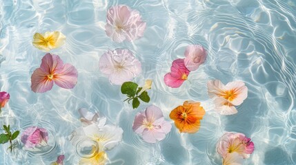 An artistic composition of scattered pastel flower petals