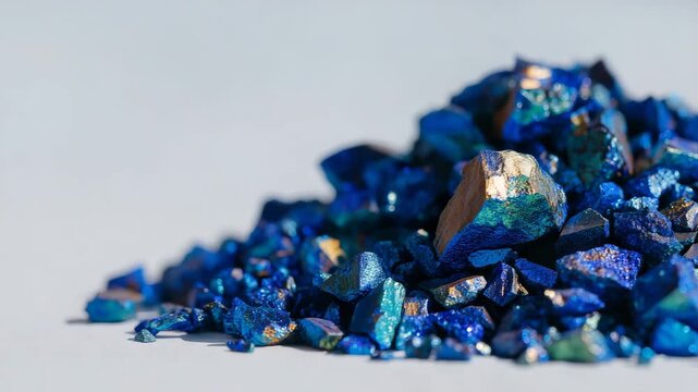 185Macro image of titanium ore fragments with subtle blue sheen, sharp contrast against white minimalist background