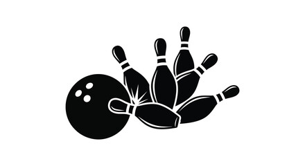 A striking bowling ball knocking down pins in a dynamic black and white silhouette