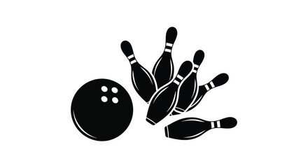 A striking scene of a bowling ball colliding with pins a classic game silhouette