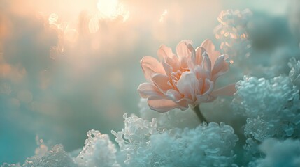 An elegant close-up of a single lilac bloom surrounded by softly blurred pastel shades of mint green and pale peach