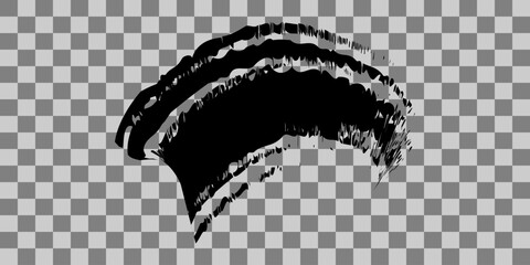 Abstract black brush stroke with transparent background and checkered pattern