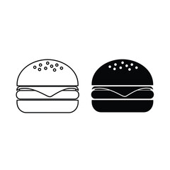 Burger icon set outline and solid black vector illustration for design