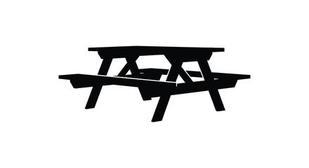A simple black picnic table design stands alone a stark visual representation silhouette