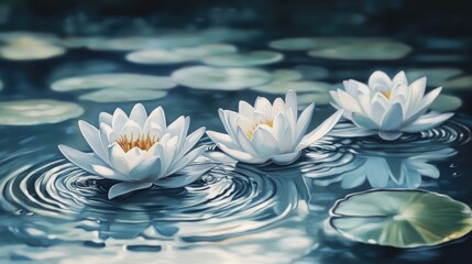 Artistic floating water lilies