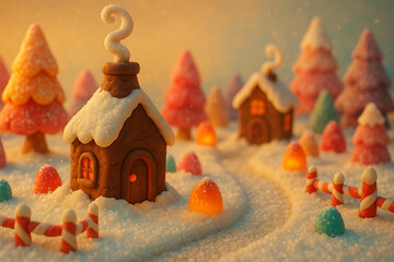 christmas house in the snow