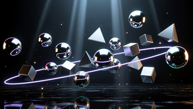 Futuristic Abstract Geometric Shapes with Neon Light