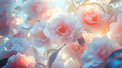 Layers of pastel camellias arranged in natural beauty