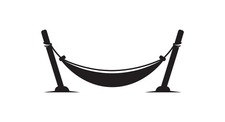 a simple black hammock suspended between two wooden posts a relaxing outdoor scene silhouette