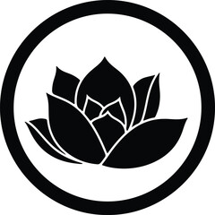 Illustration black lotus flower minimalist circle design silhouette vector